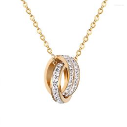 Pendant Necklaces Double Circle Full Zircon Necklace For Women Love Gift Titanium Steel Gold Color Jewelry Woman Birthday