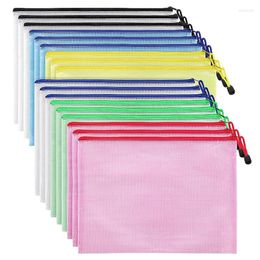 Storage Bags 18pcs Multicolor Mesh Zipper Pouch Document Bag Plastic Zip File Folders Letter Size/a4 Size For Office Supplies