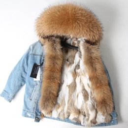 Women's Fur Women's & Faux 2022 Winter High Fashion Street Womens Denim Jacket Large Real Collar Parka Detachable Lining Hooded Coat