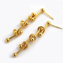 Dangle Earrings AENSOA Personality Vintage Long Knoted Ball Circle For Women Girls Unique Design Charm Gold Colour Earring Jewellery