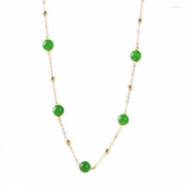 Chains 14K Yellow Gold Injection Jade Bead Station Necklace Luxury Jewellery