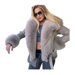 Womens Fur Faux Women Natural Real Coat Genuine Sheep Leather Jacket With Collar Cuff Female Winter Warm Thick Overcoat 220929