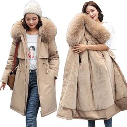 Womens Down Parkas 4XL 5XL Plus size Women Down Parkas Winter Warm Fur Liner Female Outerwear Thicken Long Cotton Padded Jackets Winter Coat Woman 220929