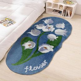 Carpets INS Flower Pattern Decoration Floor Mat Pastoral Style Big Size Bedside Rug Floral Red Rose Tufting Area