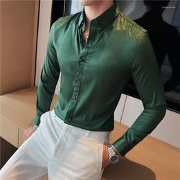 Men's Casual Shirts High Quality Printed For Men Autumn Long Sleeve Slim Business Dress Shirt Social Office Tuxedo Blouse Clothing