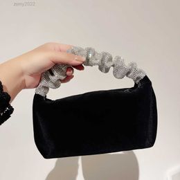 Trend Velvet Evening Bag Designer Ruched Diamonds Women Handbags Luxury Rhinestones Lady Hand Bags Shiny Party Clutch Purse 2022