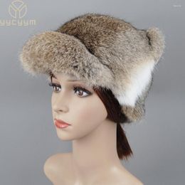 Ball Caps 2022 Fashion Russian Women Real Natural Fur Bomber Hats Winter Lady Warm Fluffy Hat Good Quality