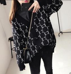 women Sweater Luxury Designer Brand Knitted V Neck Contrast Colour Buttons letter Dress Coat Apple crop top
