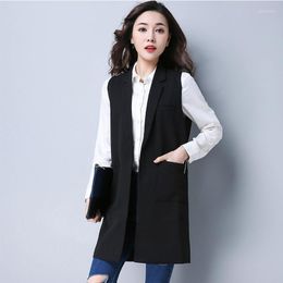 Women's Vests Women's 2022 Women Spring Summer Elegant Blazer Vest Lady Casual Pocket Sleeveless Waistcoat Female Loose Plus Size Long