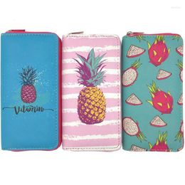 Wallets KANDRA Pineapple Pattern Wallet Women Tropical Business Card Holder Long Zipper Purse Female Slim Cute Coin Pouch