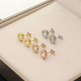 single diamond stud earrings NZ - Europe America Style Lady Women Titanium Steel Engraved B Initials Single Diamond Round Stud Earrings 3 Color199x