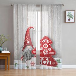 Curtain Christmas Gnome Wood Grain Snow Sheer Curtains Decorations For Home Window Tulle Living Room Bedroom
