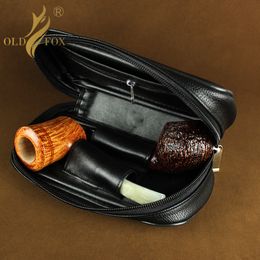 tobacco UK - OLDFOX Smoking Pipe Pouch for 2 Pipes Leather Tobacco Bag Smoker Travel Bag Companion Accessories Case fc0051