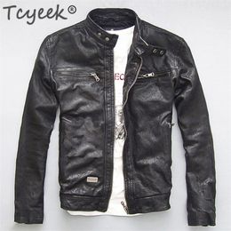 100% Genuine Leather Jacket Men Real Sheep Goat Black Brown Male Bomber Motorcycle Jackets Spring Autumn Mens Clothes 220811