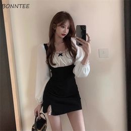 Dress Women Spring Sexy Puff Sleeve Slim Mini Fashion Korean Style Square Collar Mature Feminine Leisure Sweet Street Cool 220811