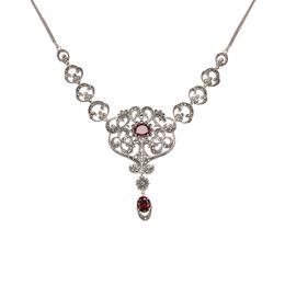 Necklace 925 Sterling Silver Palace Gorgeous Style Red Zircon Stone Necklaces for Women Marcasite Jewellery Accessories