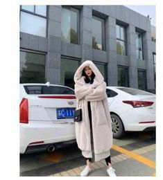 Luxury Fur Teddy Coat Thick Warm Winter Long Hooded Plus Size Female Overcoat Jacket High Quality Women Fake Rabbit Fur Jacket T220810