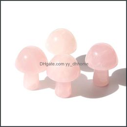 Stone Loose Beads Jewelry 2Cm Mini Mushroom Statue Natural Carved Decoration Quartz Hand Polished Healing Pink Crystal Reiki Tri Dhikw