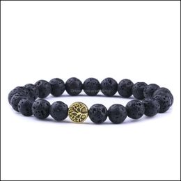 Charm Bracelets Jewellery 8Mm Black Lava Stone Weave Tree Of Life Aromatherapy Essential Oil Diffuser Bracelet For W Dhtfs