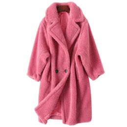 2022 Winter New High Quality Grain Sheep Shearling Coat Women Korean Long Lamb Fur Jacket Ladies Overcoat Loose Outerwear H2490 T220810