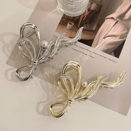 Woman Luxury Ribbon Design Pearl Silver Hair Claws Barrettes Hairpins Ladies Hair Accessories Hair Clips Hairgrip