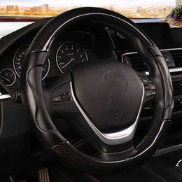 D Round Type Car Steering Wheel Cover For 3738 Cm 145 "15" M Size Carbon Fibre Leather Car Braid On Steering Wheel J220808