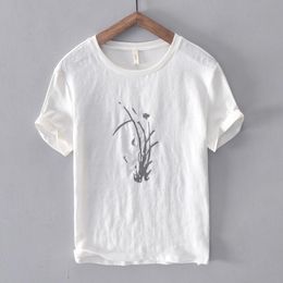 Men's T-Shirts Shirt 2022 Summer Mens Linen Tshirt Male Short Sleeve Chinese Style White 3XLMen's