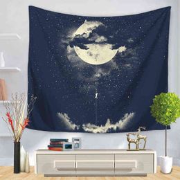 Boho Decor Psychedelic Tapestry Throw Wall Cloth Moon Change Pattern Printing Home Rugs Tapiz J220804