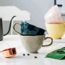 Simple Colorful Creative Ceramic Mugs With Gold Handle Nordic Kitchen Breakfast Cup Drinking Coffee Tea Milk Water Mug T220810