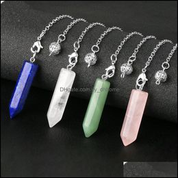 Charms Jewelry Findings Components Natural Stone Hexagonal Column Pendum For Dowsing Wicca Pointed Crystal Pillar S Dhypn