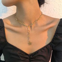 Chokers Lalynnly Punk Fashion Temperament Star Pattern Simple Clavicle Chain Silver Gold Colour Pendant Necklace Women Charm Choker N9092Chok