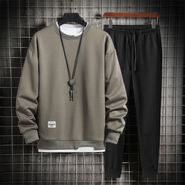 Spring Autumn Casual Mens Sweatshirts and Sweatpants Two Pieces Fashion Streetwear Outfit Set Men Sports Suit 220811