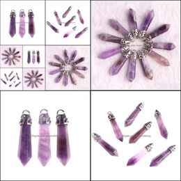 Charms Jewelry Findings Components New Fashion Crystal Colorfl Pillar Handmade Copper Wire Amethyst Pendant For Jew Dhu7K