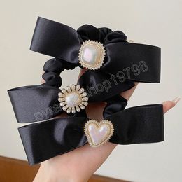 Woman Three-dimensional Pearl Lustre Heart Sunflower Square Scrunchie Hair Ties Rubber Band Lady Elegant Rope Rings