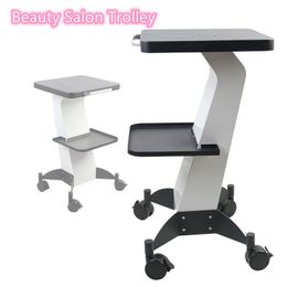 Hair Salon Cart Beauty Machine Trolley Alloy Accessories Parts Salon Spa Rolling Trolleys Stand Mobile Carts with Wheel Instrument Storage Tray