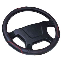 Cow Leather Car Steering Wheel Cover Diameter 36 38 40 42 45 47 50Cm For Car Truck Bus Truck braid On Steering Wheel Wrap J220808