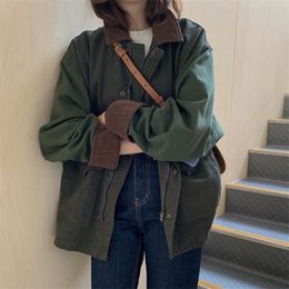 Vintage Patchwork Turndown Collar Corduroy Jacket Coat Autumn Loose Hip Hop Jacket Women Streetwear Casual Outerwear Female Top 220811