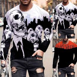 Men's Polos Shirt Bulk Mens Fashion Casual Halloween Crew Neck 3D Digital Printing Long Sleeve T Top Scrub Pants Men JMen's