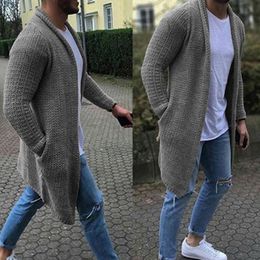 Fashion Men Solid Colour Open Front Knit Sweater Coat Loose Pocket Long Cardigan Winter Clothes Thick Warm Sweaters Men's Clothes