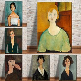 Classical Famous Art Poster Amedeo Modigliani Canvas Painting Vintage Woman Wall Art Picture for Living Room Cuadros Decoration