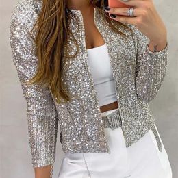 Damenjacken Langarm vorne offen Frauen Casual Weibliche Jacke Pailletten Perlen Knöpfe Mantel ONeck Out Wear Damen 220811