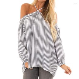 Women's Blouses & Shirts FeiTong Feminine Blouse Stripe Off Shoulder Halter Long Sleeve Pullover Tops Shirt 2022 Womens And Blouses1