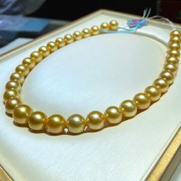 Chains Huge High-end Elegant 12-13mm Natural South Sea Genuine Golden Round Pearl Necklace For Women JewelryChains ChainsChains