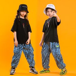 Stage Wear Hip Hop Clothes For Children Black Short T Shirt Zebra Pants Girls Boys Jazz Dance Costumes Kids Clothing StreetwearStage