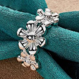 925 Sterling Silver Flowers Ring For Woman Fashion Wedding Engagement Party Gift Charm Jewelry