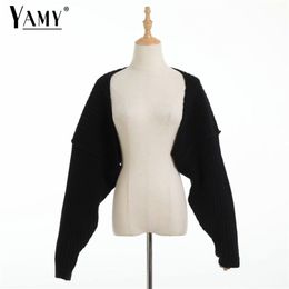 Sexy cropped cardigan knitted short cardigan sweaters for women fashion cute tops korean style long sleeve top batwing sleeve 220811