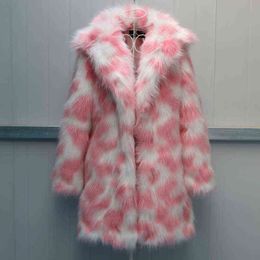 Winter Thick Warm Faux Fur Coat Women High Quality Large Size 9XL 8XL 7XL Faux Fur Jacket Luxury Winter Fur Coats Pink Overcoat T220810