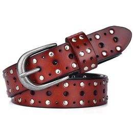 Belts Women's Genuine Leather For Women Rivet Goth Punk Vintage Design Belt WomanBeltsBelts