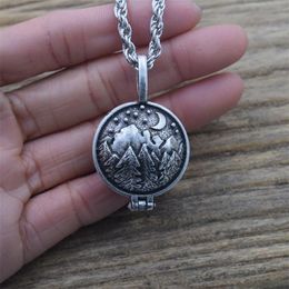 Chains 12pcs Engraved With Mountain Moon Forest Locket Necklace Outdoor Travel JewelryChains