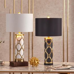 white cross decoration NZ - Fashion Crossed Gold Plated Stripes Ceramic Table Lamp Black White Bedroom Living Room el Table Lights Office Decoration Lamp267W